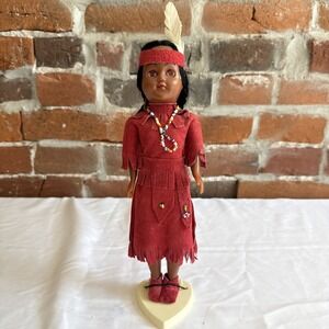 Vintage Native American Indian Sleepy Eye Doll Plastic W/ Suede Clothes Beads